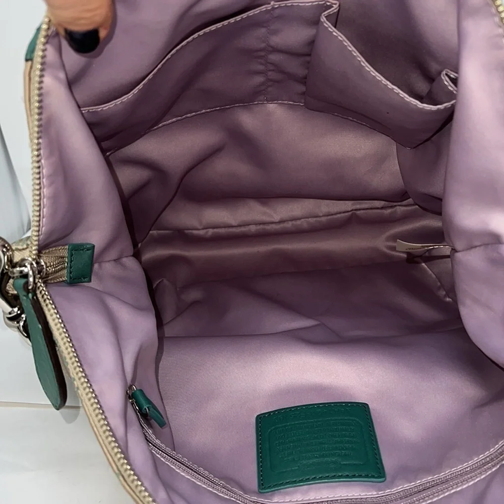 Coach Ashley F25183 Dotted Op Art North South Aegean Canvas Leather Hobo Tote